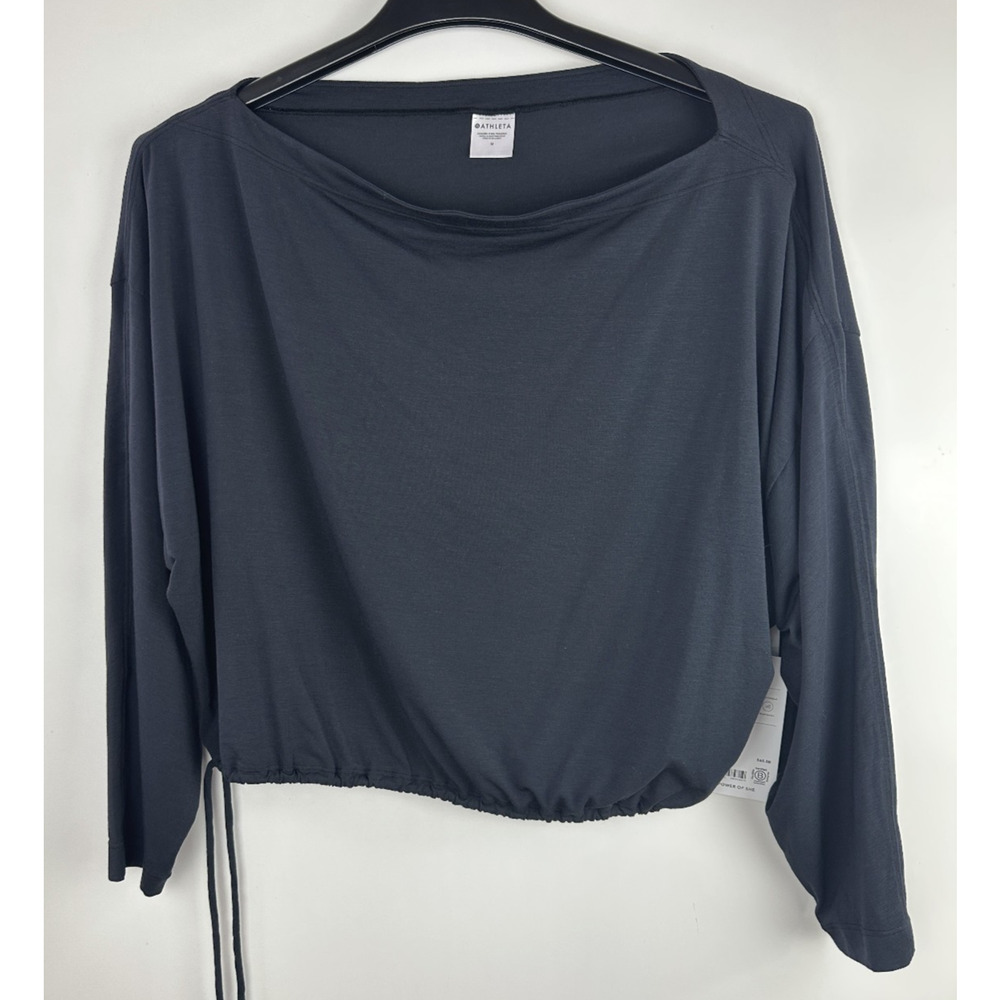 NWT Athleta Cool Down Black Long Sleeve Modal Drawstring Yoga Top Size Medium M - Picture 13 of 13